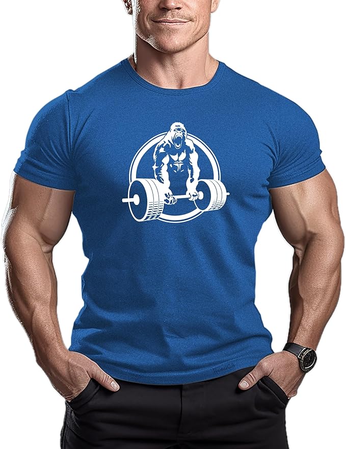 810fR-LU-KL._AC_SX679_ Roaring Gorilla Men's Bodybuilding T-Shirt | Gym Training Workout Tee | Slim Fit Fitness Shirt | Soft Cotton Blend | Casual & Activewear - Image 1