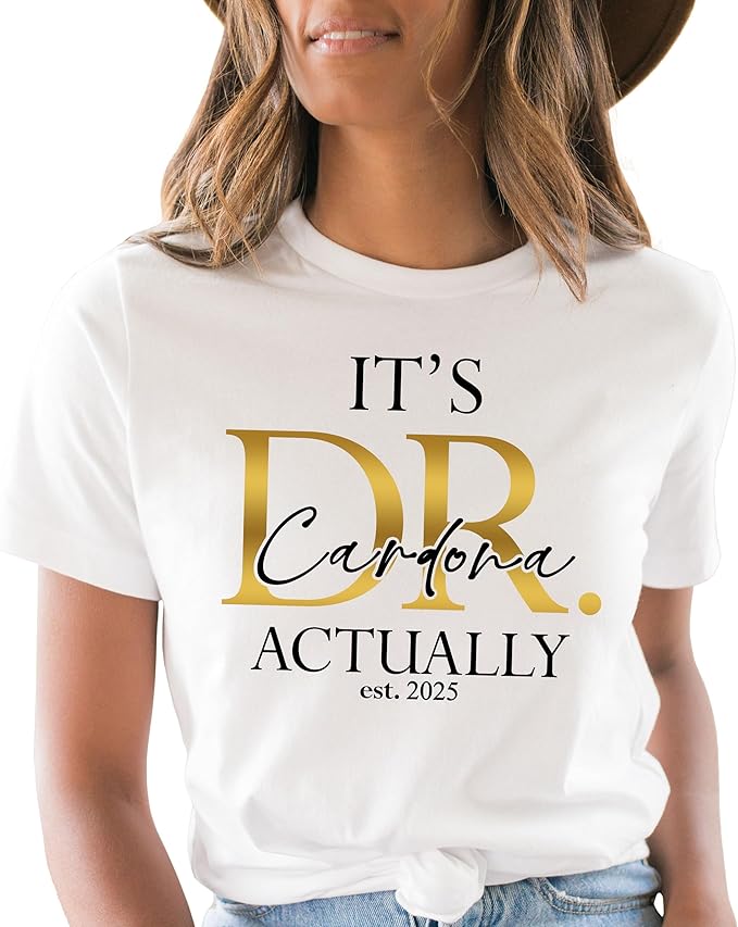 81zJhexQTOL._AC_SX679_ Custom Doctor Graduation Shirt – Personalized Name & EST Year | "It's Doctor Actually" Graduation T-Shirt | Funny Medical & PhD Graduate Gift for Men & Women|Bundle of 10 Products - Image 1
