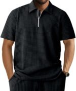 DMOYALA Mens Zipper Polo Shirts | Short Sleeve Waffle Texture Tee | Loose Fit Casual Summer Polo | Solid Color Stylish Streetwear Top | Breathable Comfort Fit(Bundle of 10 PRODUCTS)